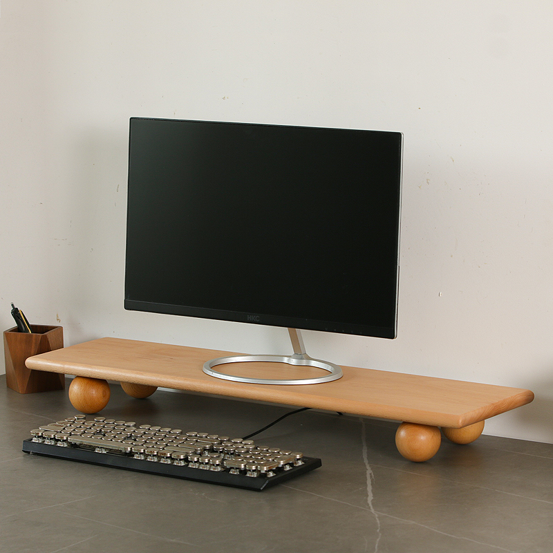Desk Setup Natural - Dudukan Monitor Ganda Riser Desktop Kayu