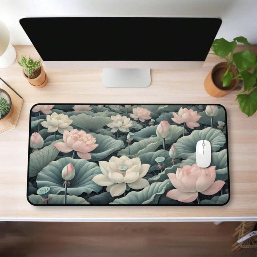 Desk Setup Natural - Alas Meja Bunga Teratai Besar Anti-Selip,
