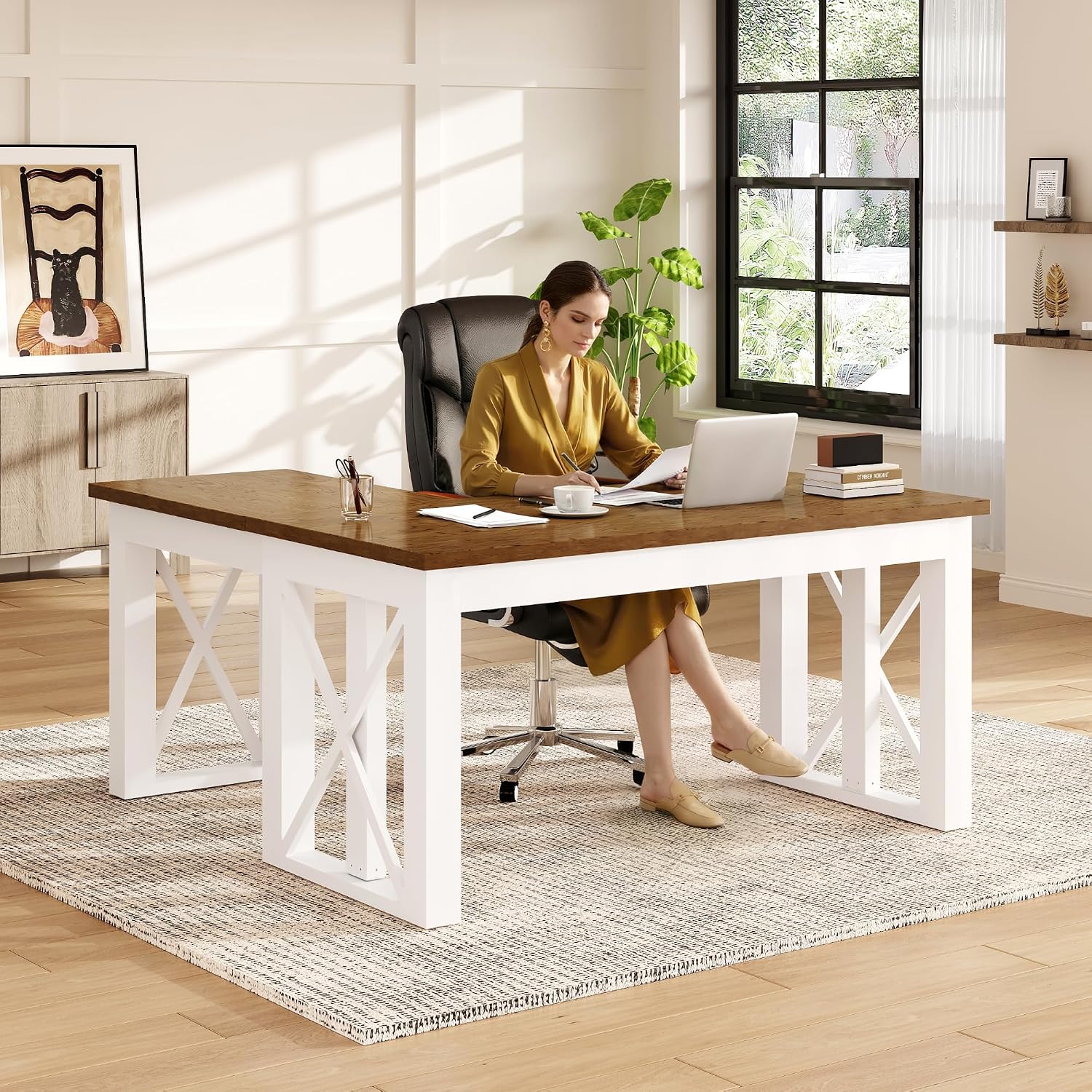 Desk Setup L Shaped - Meja Kerja Berbentuk L dengan Laci,