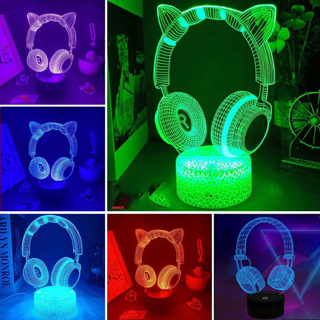 Desk Setup Kids - Headphone baru 3D ilusi Headset lampu