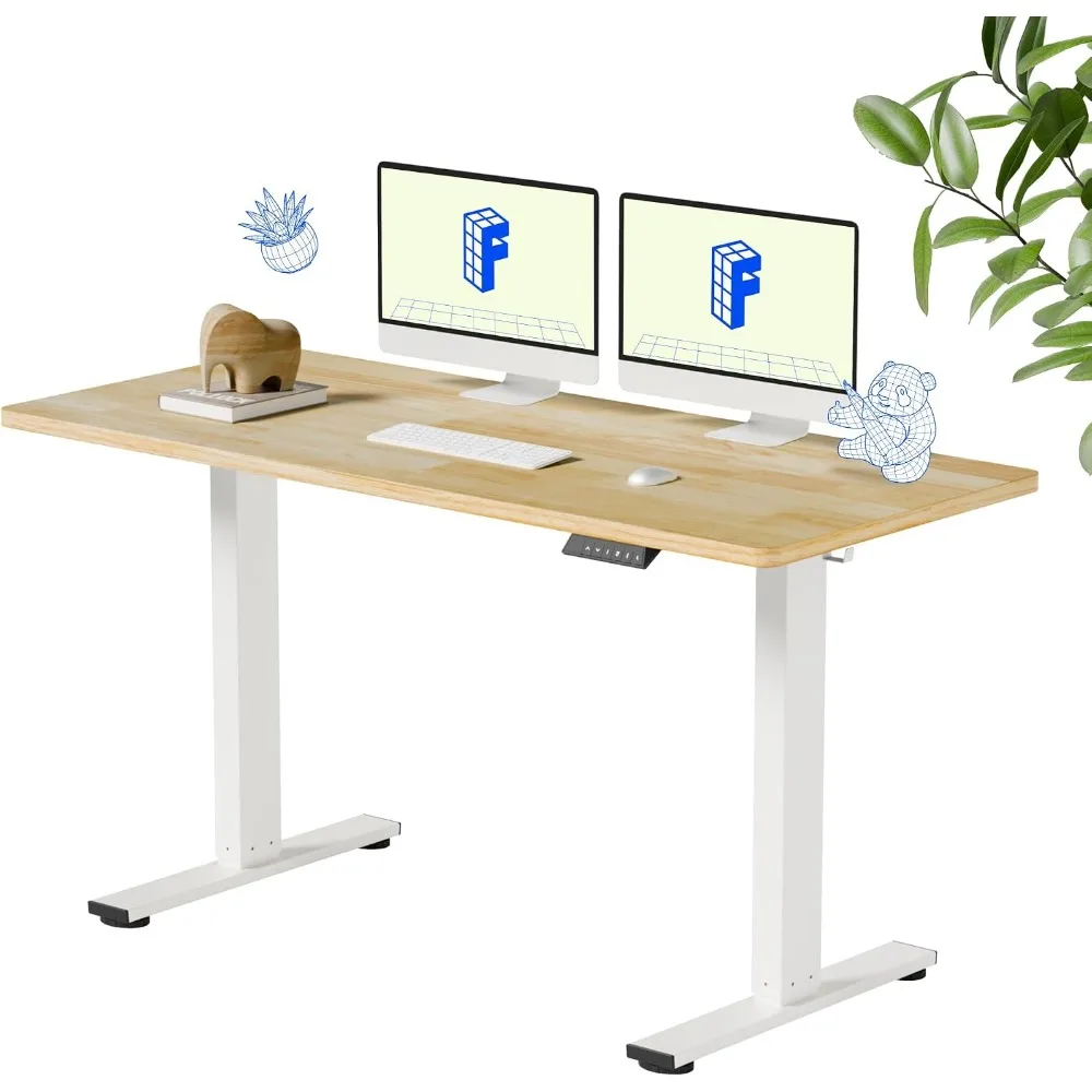Desk Setup Natural - FLEXISPOT Meja Berdiri Kayu Solid 55