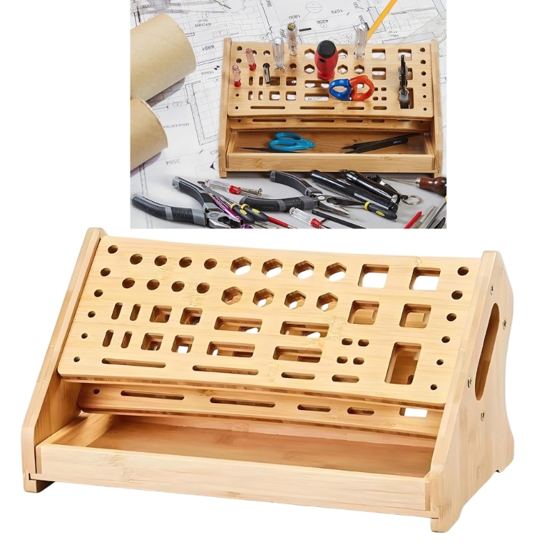 Desk Setup Natural - K1AE Rak Penyimpanan Kayu Alami Tidak