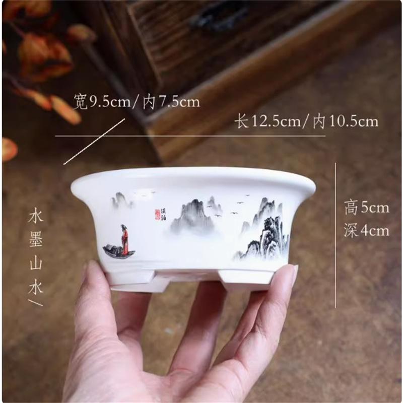 Pot Bonsai Oval Putih Porselen - Plant Pot Small Desk ulasan dan harga