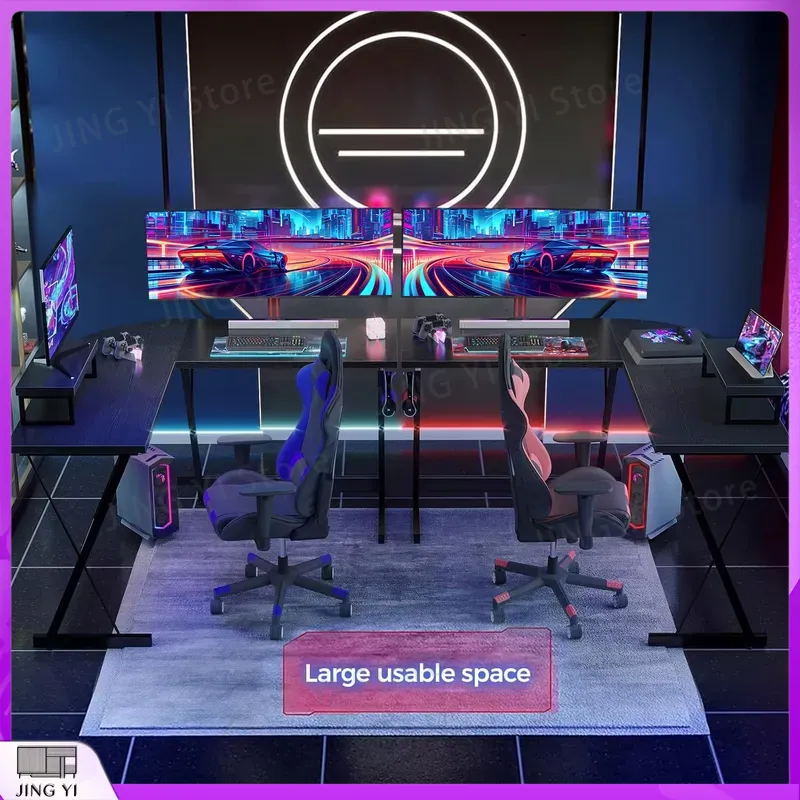 Meja Gaming Bentuk L dengan Du - Desk Setup L Shaped ulasan dan harga