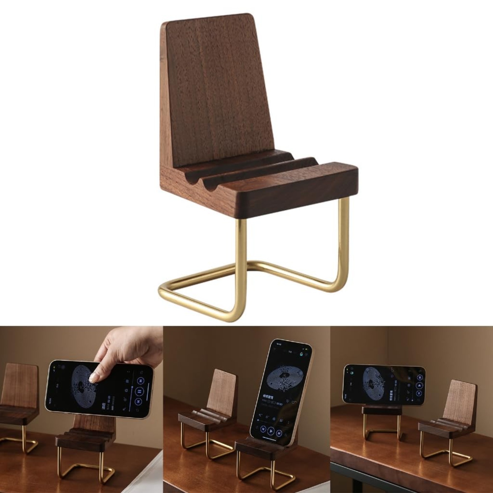 Penyangga Ponsel Kayu Walnut,  - Desk Setup Natural ulasan dan harga